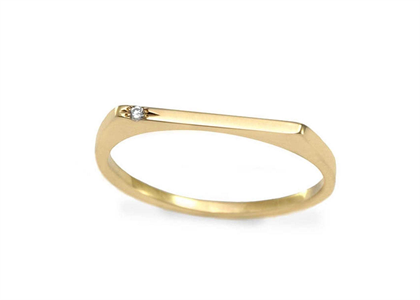 CZ Studded Gold Plated Solitaire Bar Ring